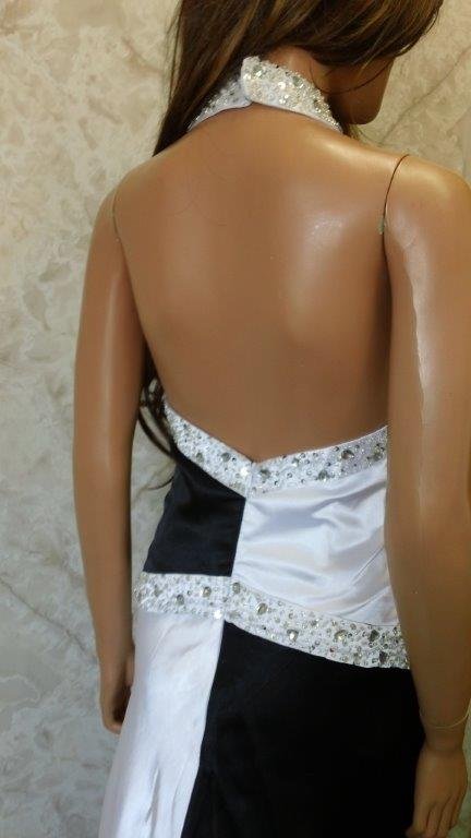 black and white jeweled halter dress